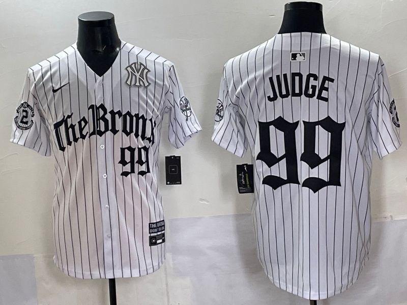Men 2025 New York Yankees 99 Judge White Stripe Five generations Joint Name Nike MLB Jersey style 06